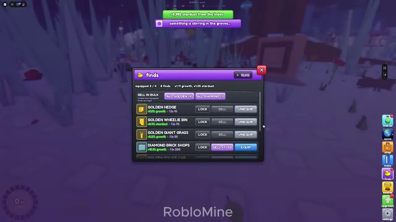 Finds menu with item effects, slots and lock sell equip actions